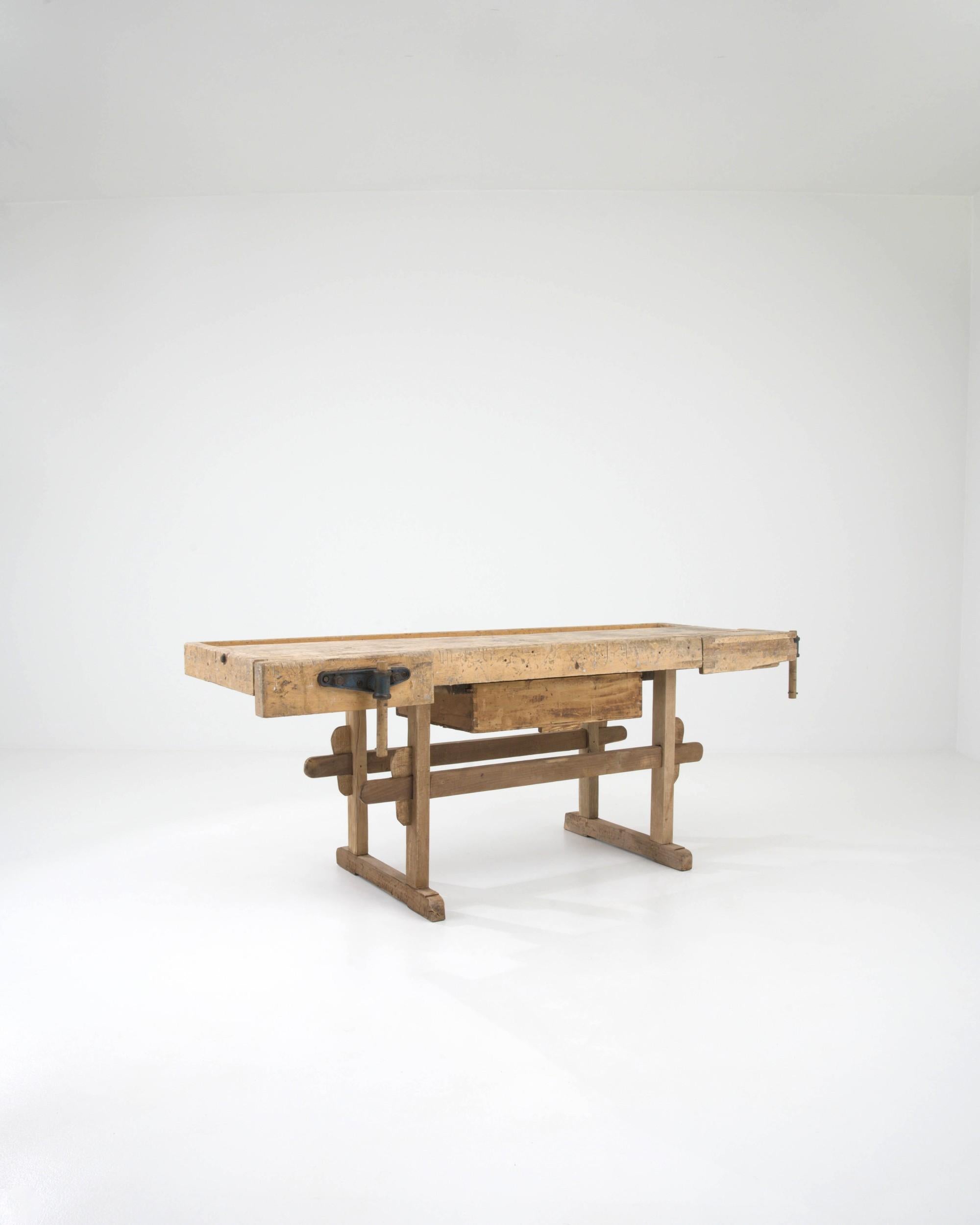 20th Century Central European Industrial Wooden Work Table For Sale 1