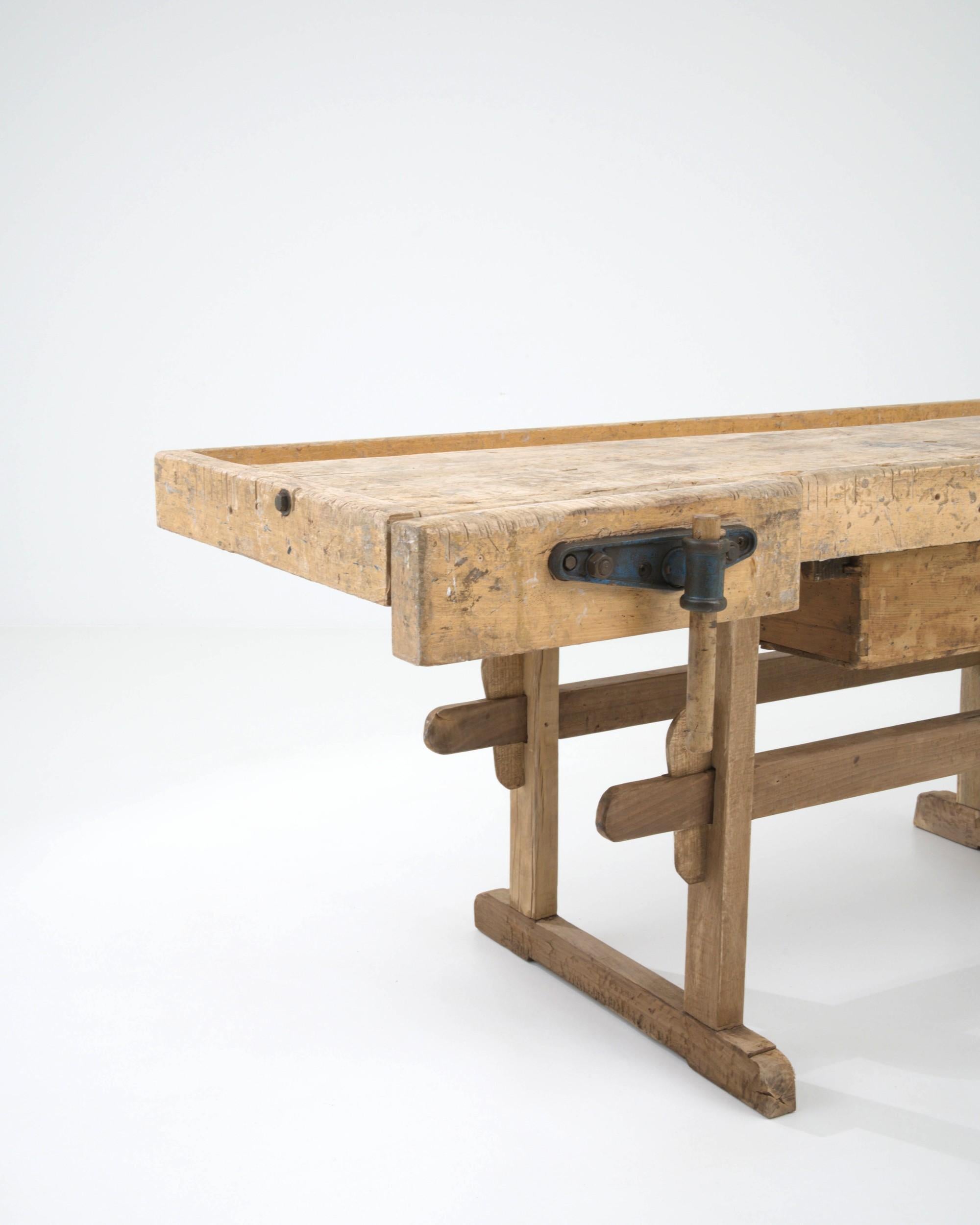 20th Century Central European Industrial Wooden Work Table For Sale 4