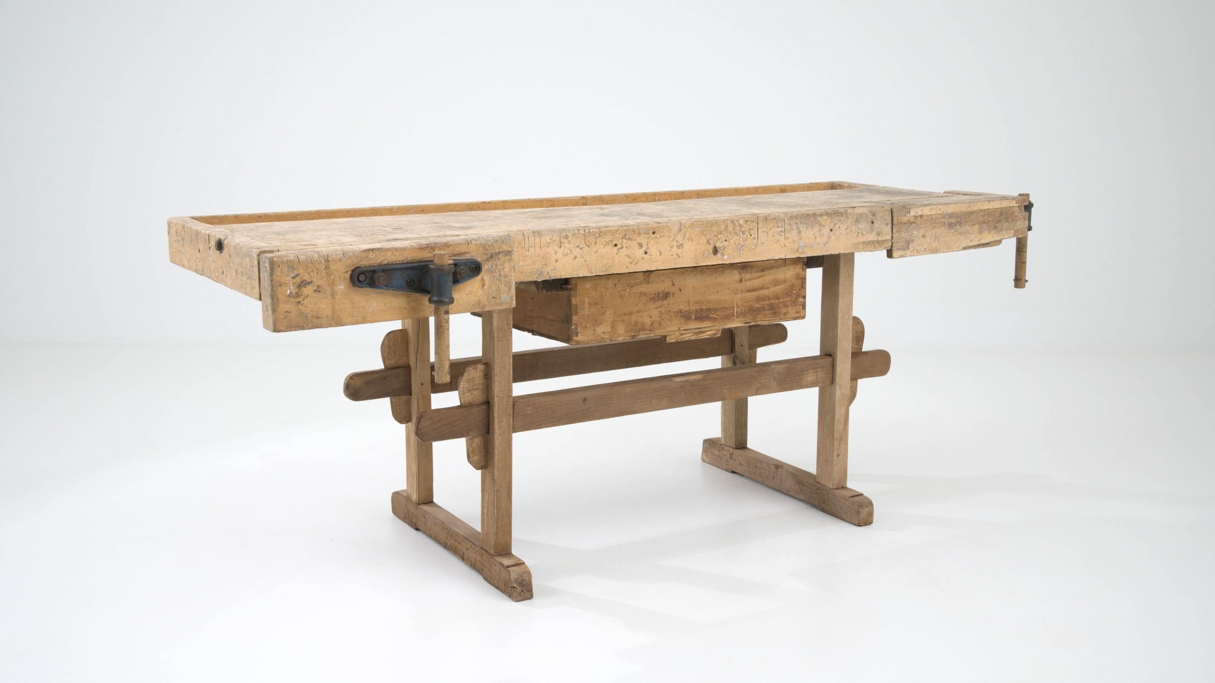 20th Century Central European Industrial Wooden Work Table For Sale 5