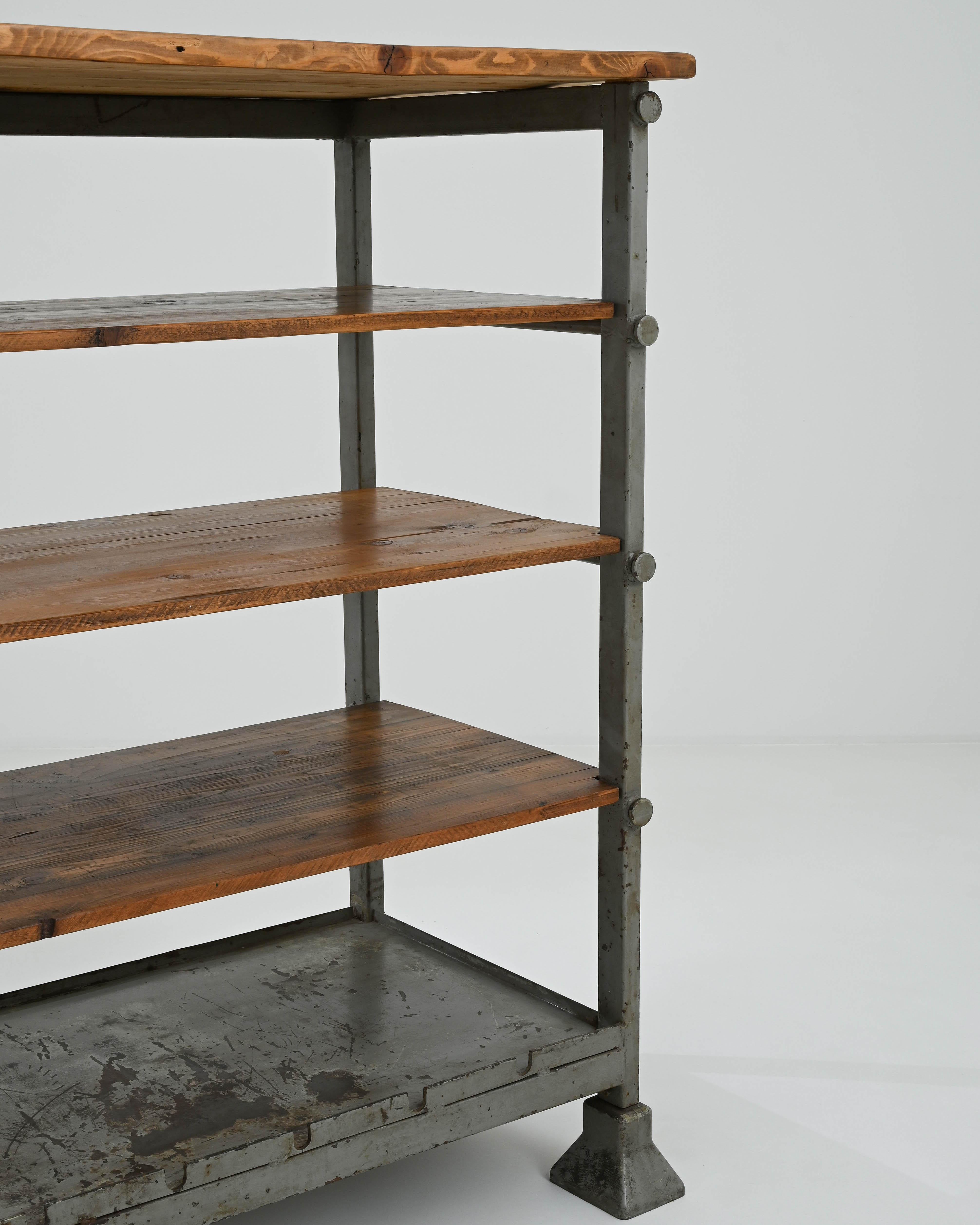Polish 20th Century Central European Metal and Wooden Shelf  For Sale