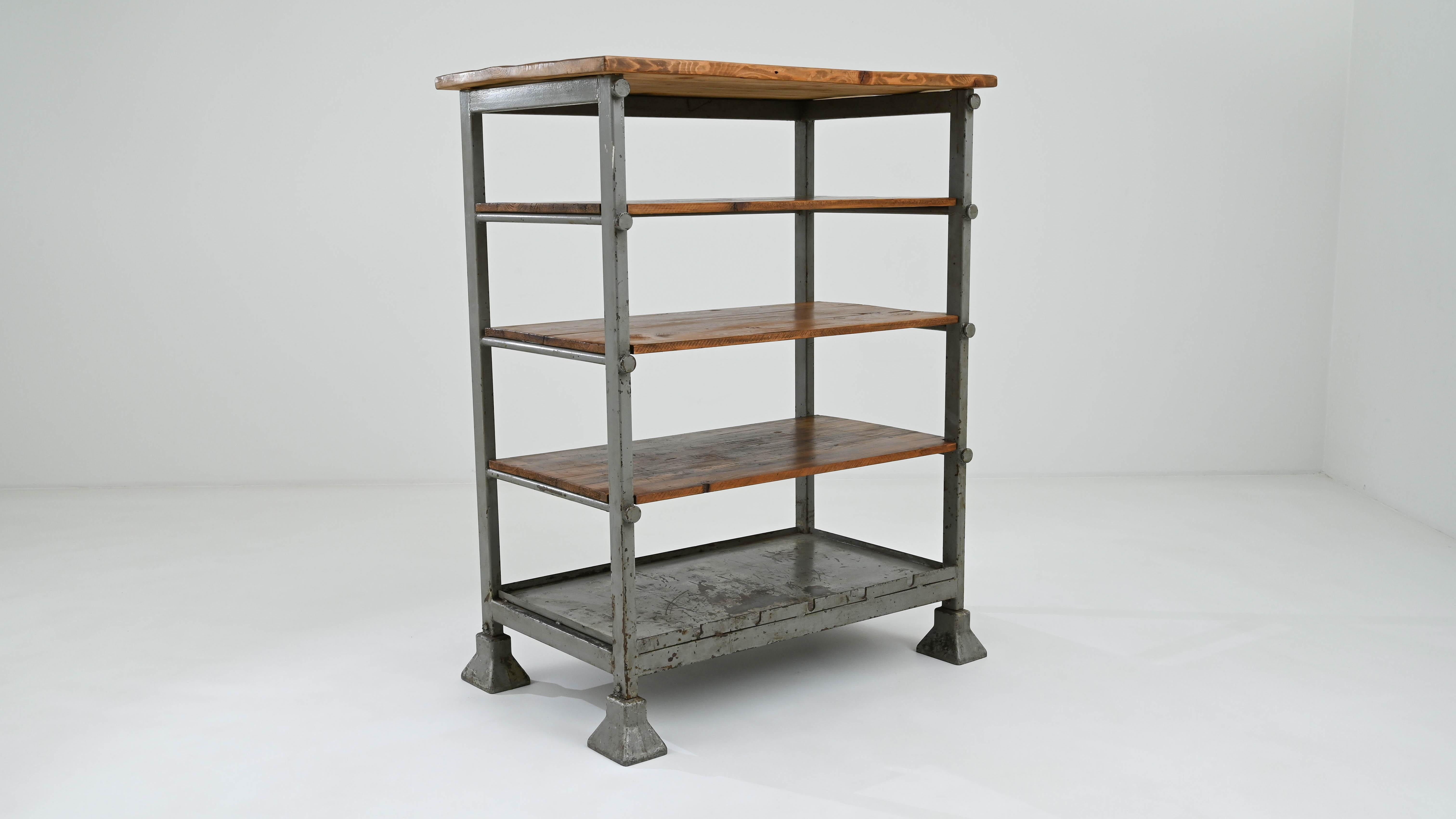 20th Century Central European Metal and Wooden Shelf  In Good Condition For Sale In High Point, NC