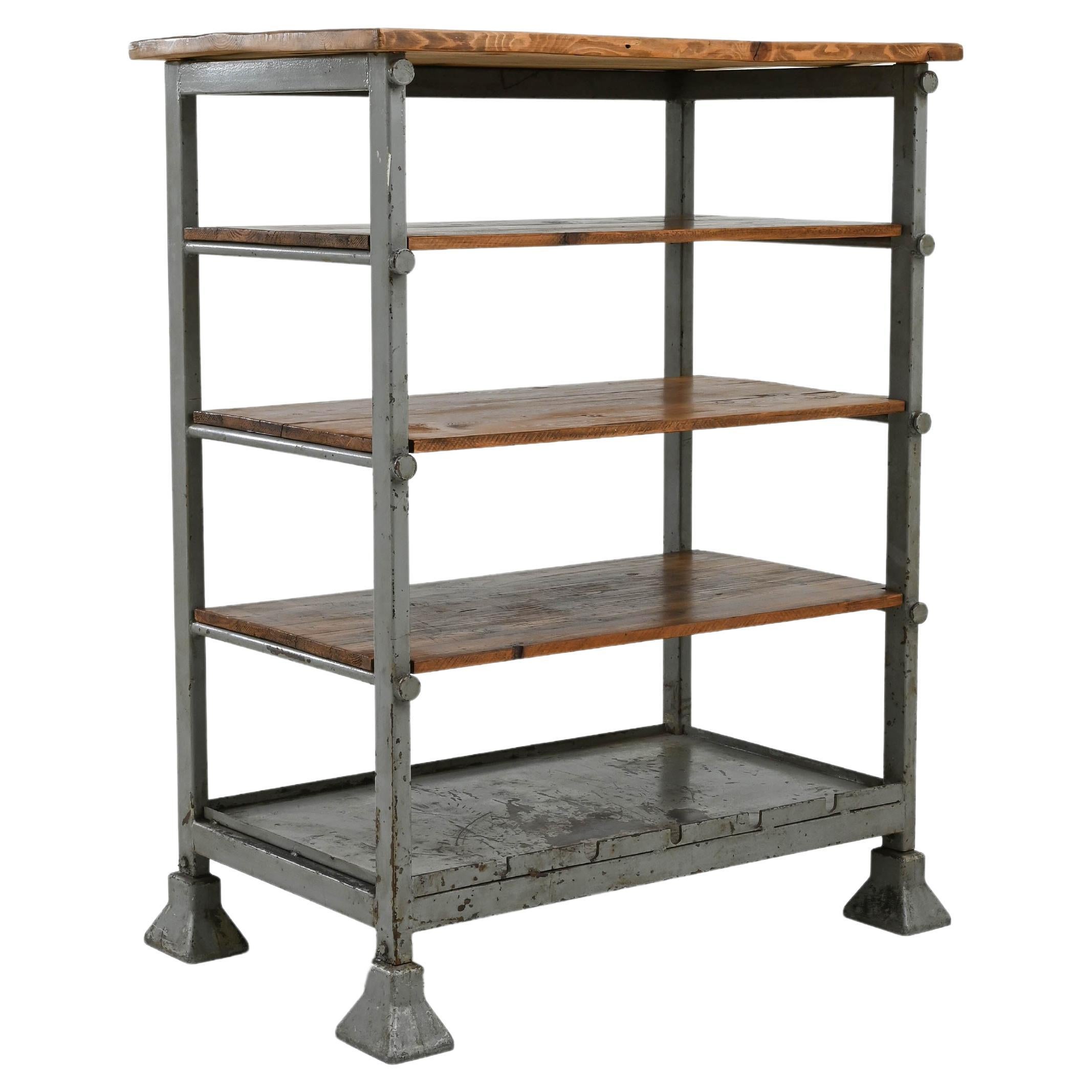 20th Century Central European Metal and Wooden Shelf  For Sale