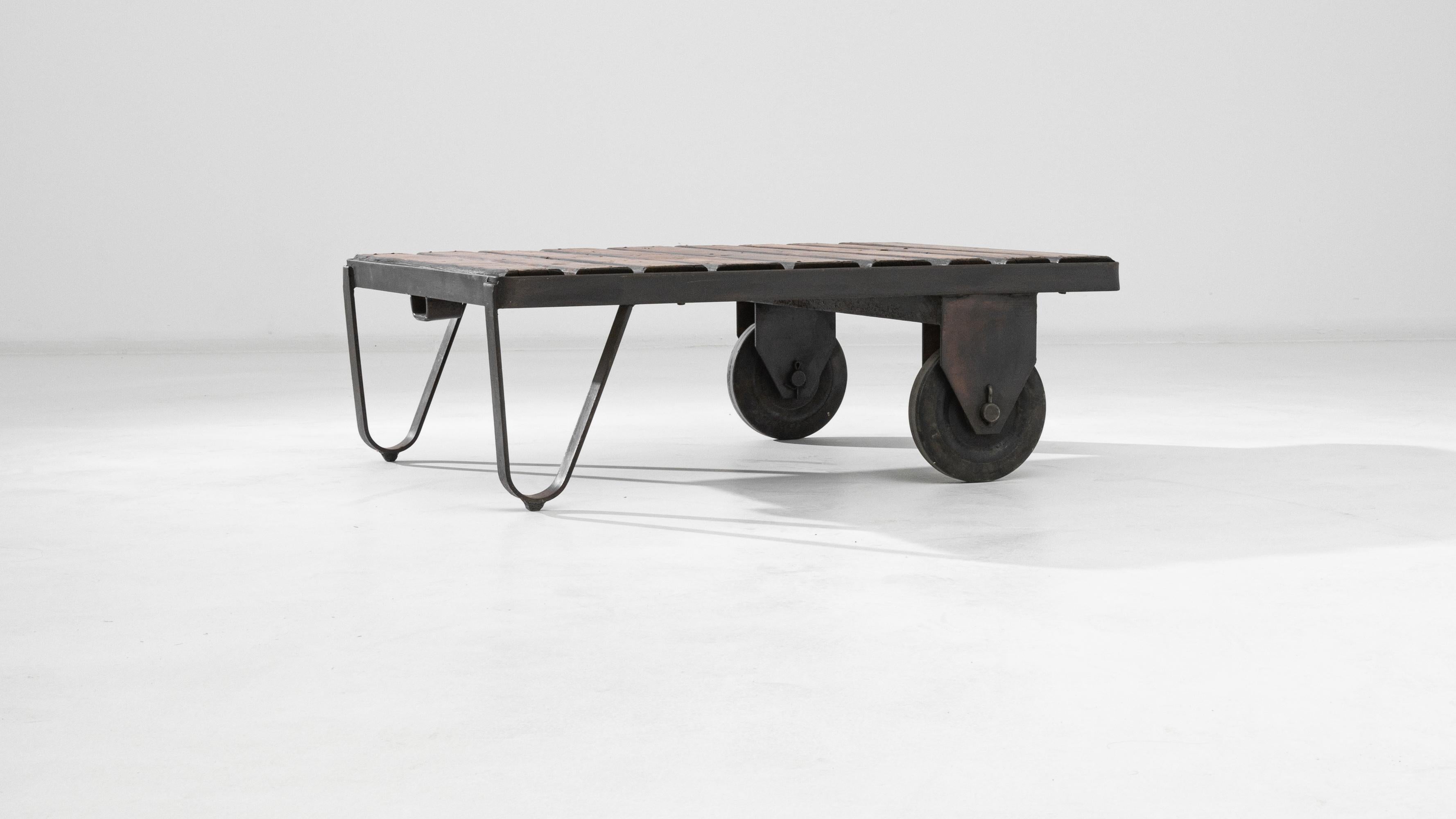 20th Century Central European Metal Table on Wheels 1