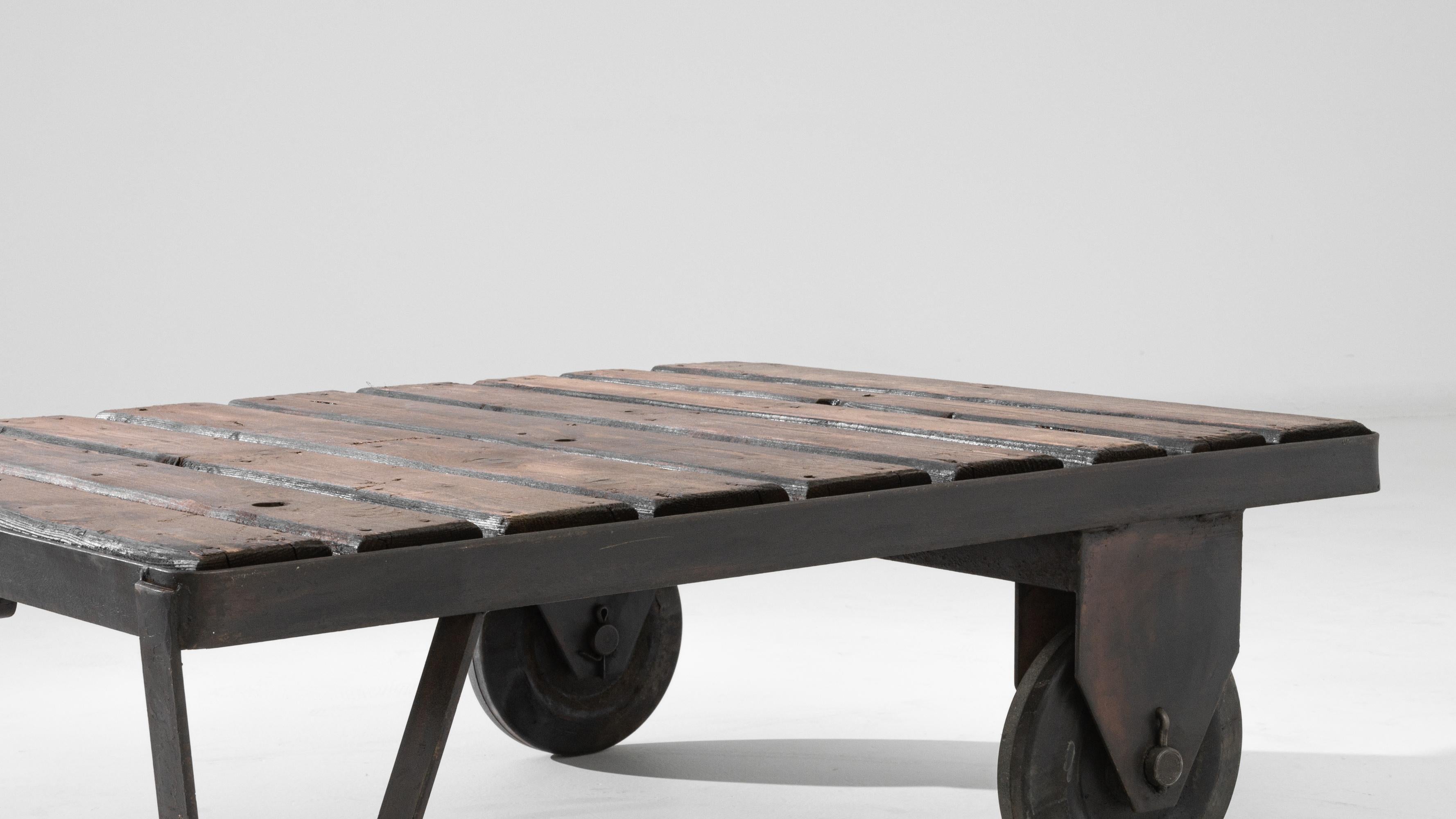 20th Century Central European Metal Table on Wheels 5