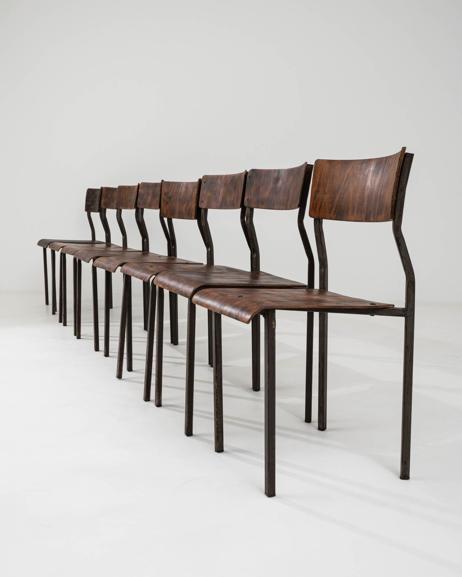 20th Century Central European Metal & Wooden Dining Chairs, Set of 4 9