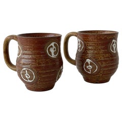Vintage 20th Century Ceramic Abstract Painted Mug Set