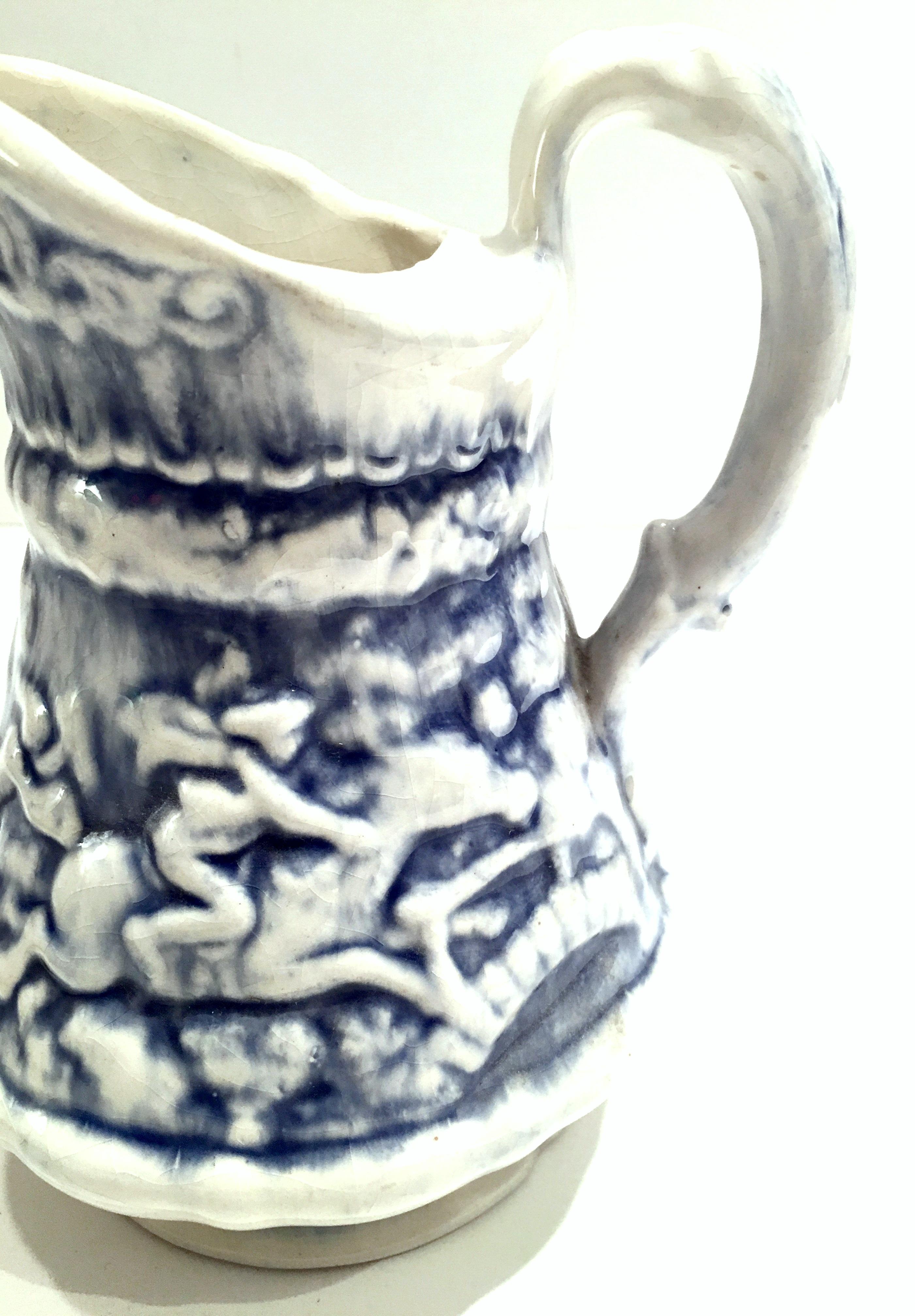 20th Century Ceramic Blue and White Pitcher and Basin 1