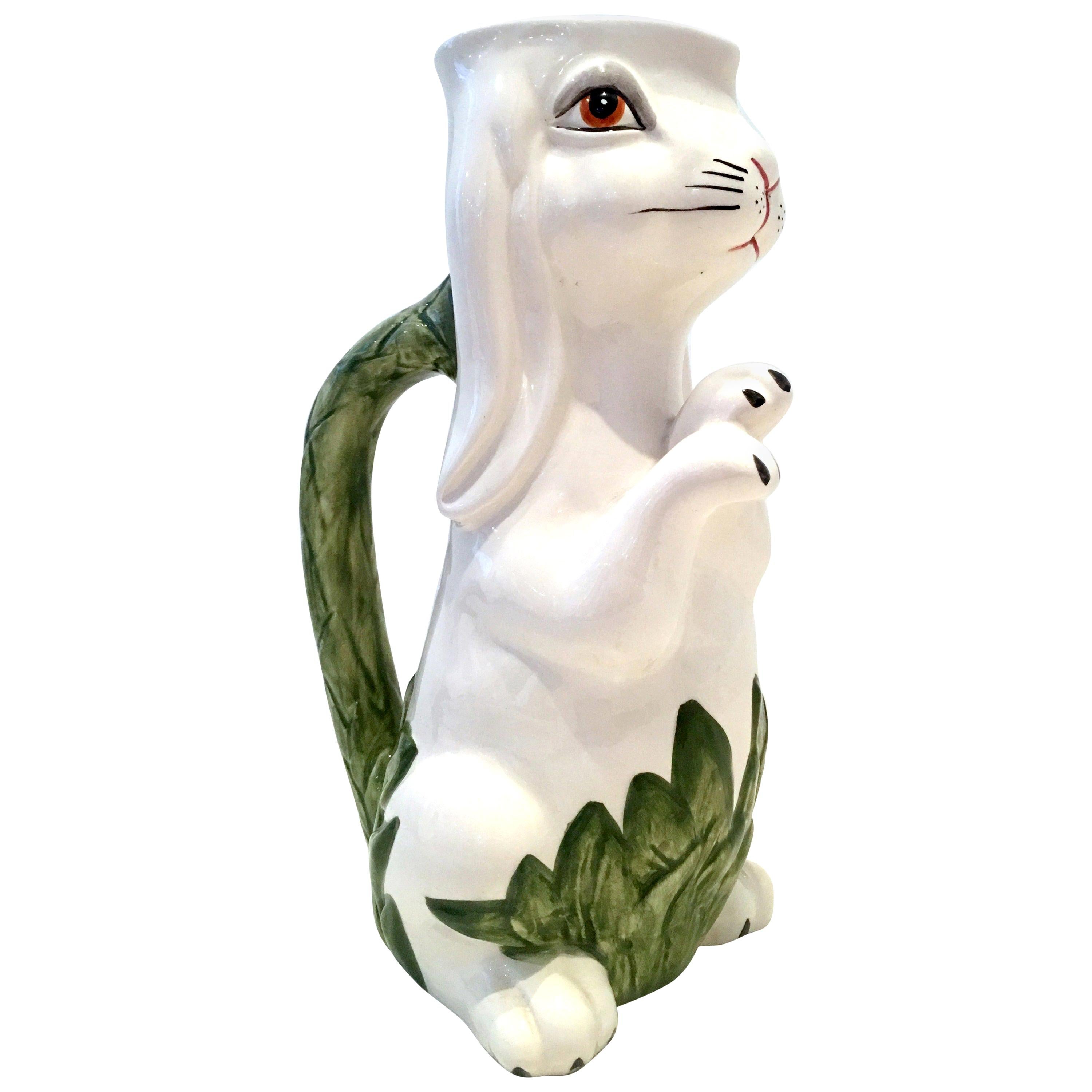 20th Century Ceramic Bunny Rabbit Beverage Pitcher by Mottahedeh, Portugal For Sale