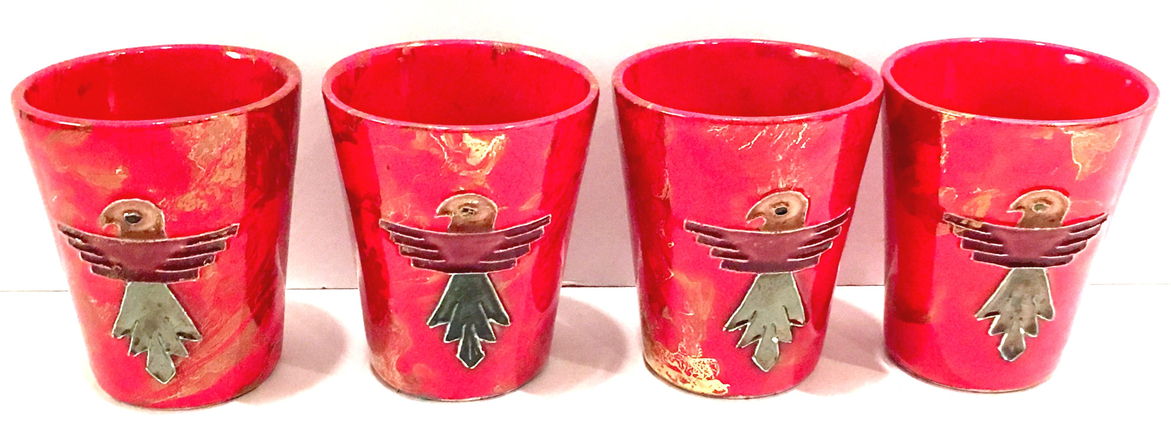 20th Century Ceramic Glaze Thunderbird Drinks Set Of 5 By, Arizona Pottery-USA 2