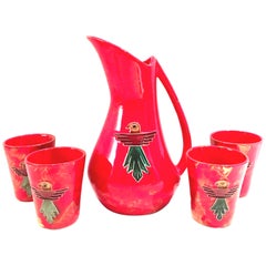 Vintage 20th Century Ceramic Glaze Thunderbird Drinks Set of 5 by, Arizona Pottery, USA
