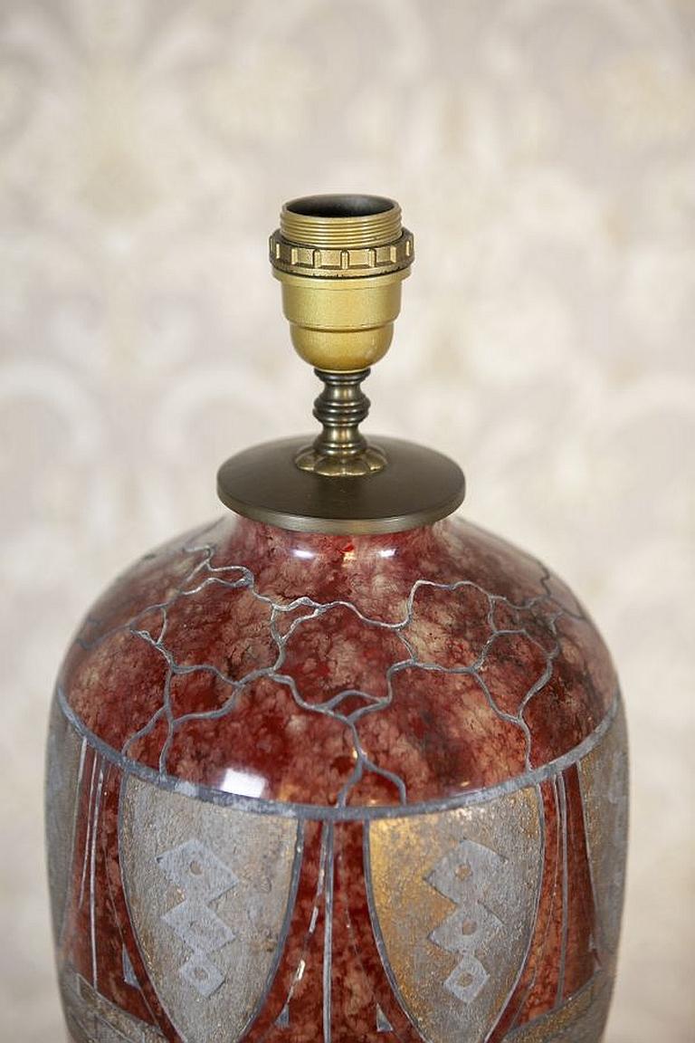 20th-Century Ceramic Table Lamp on Wooden Base 7