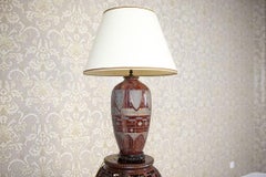 20th-Century Ceramic Table Lamp on Wooden Base
