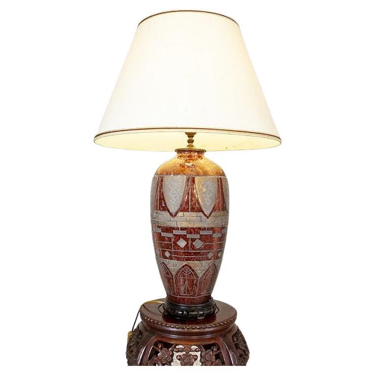 20th-Century Ceramic Table Lamp on Wooden Base