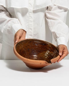 20th Century Ceramic Terracotta Glazed Mixing Bowl with Pouring Spout