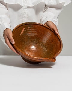 20th Century Ceramic Terracotta Glazed Mixing Bowl with Pouring Spout