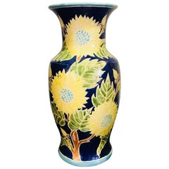 Vintage 20th Century Ceramic Vase with Hand-Painted Flowers