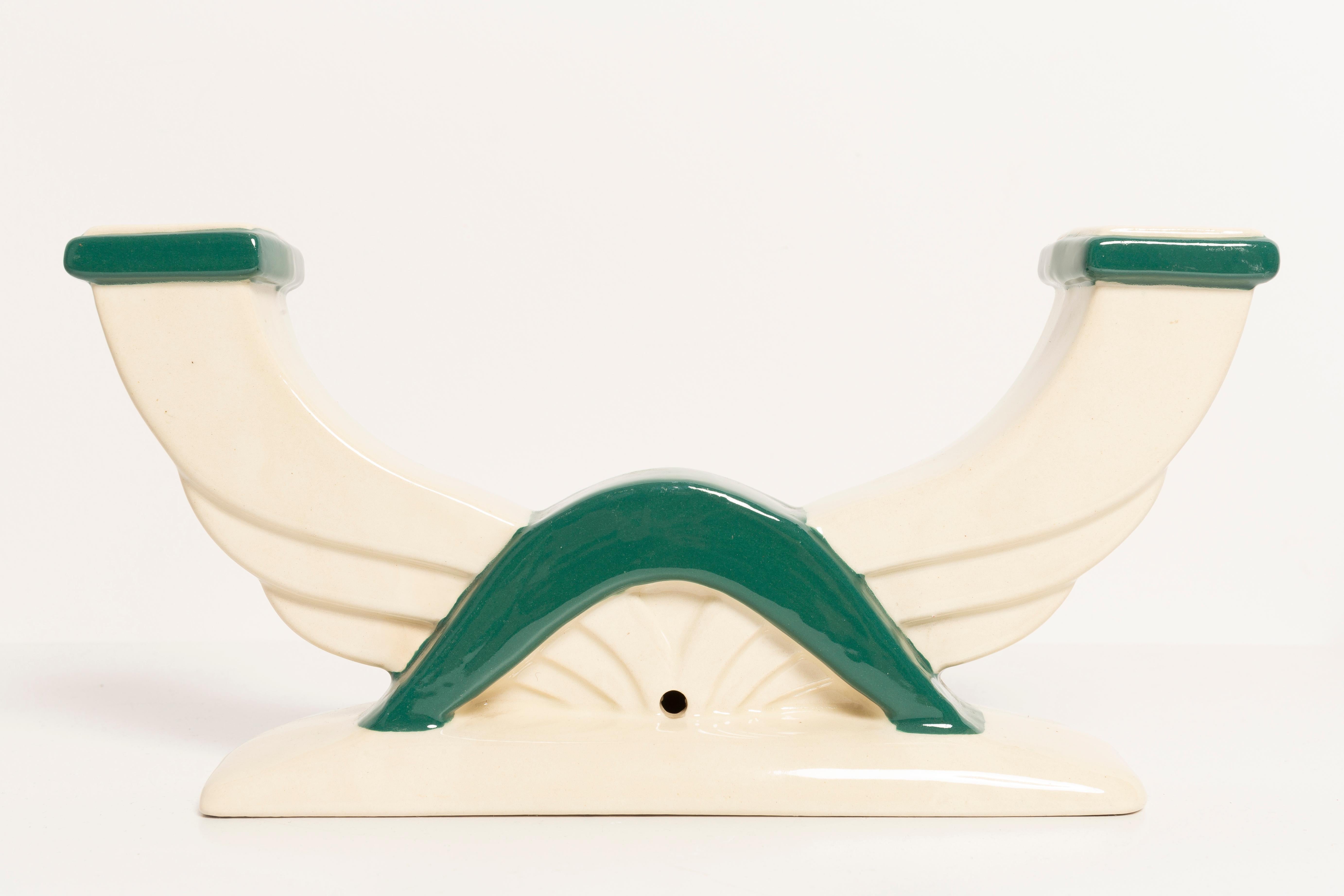 20th Century Ceramic White and Green Candlesticks, France, 1960s 3