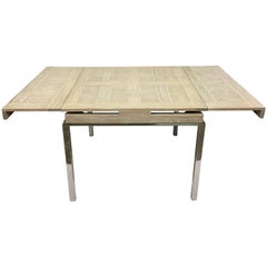 20th Century Cerused Oak Marquetry & Chrome Expandable Dining Table