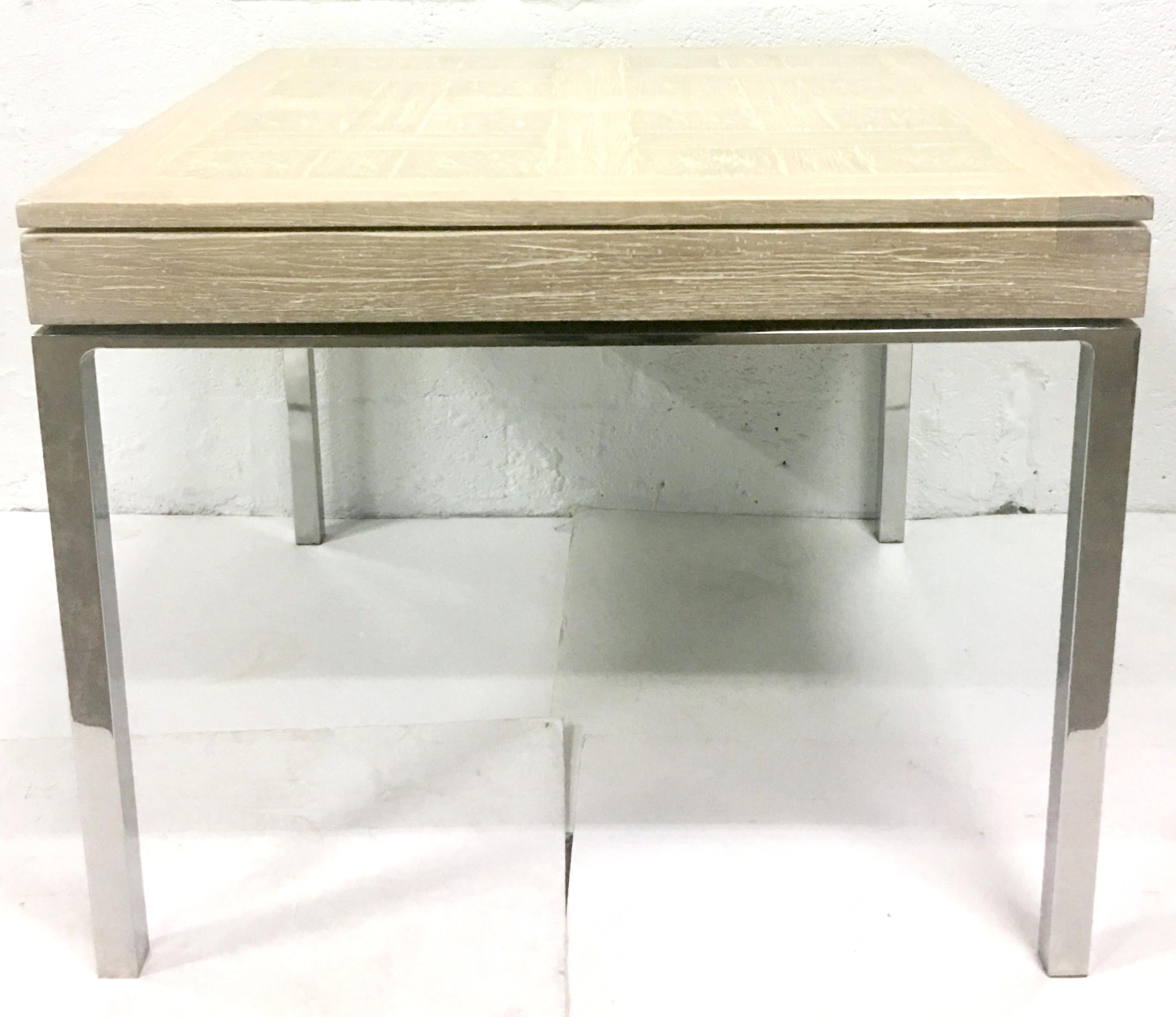 Organic Modern 20th Century Cerused Oak Marquetry & Chrome Expandable Dining Table