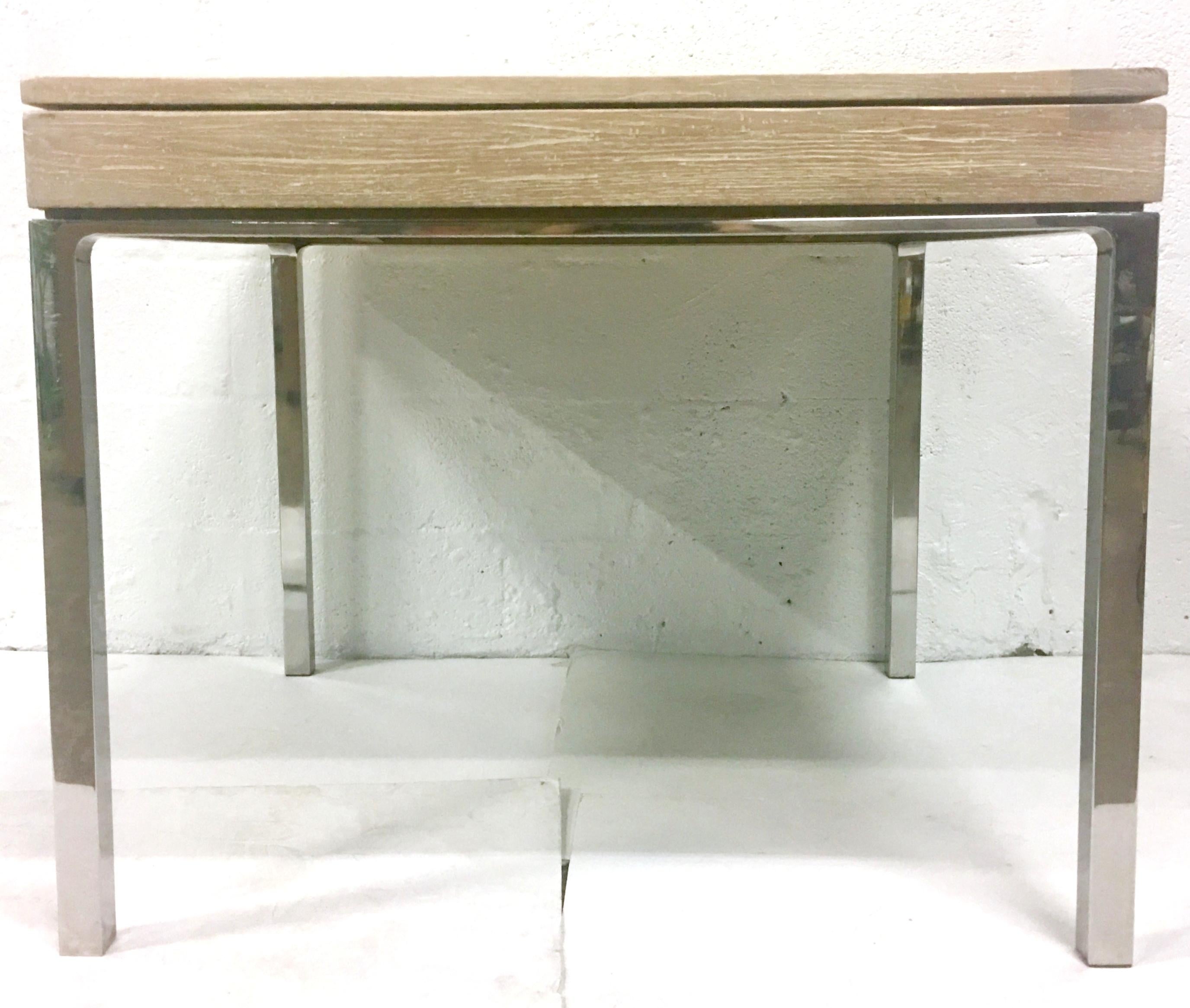 20th Century Cerused Oak Marquetry & Chrome Expandable Dining Table In Good Condition In West Palm Beach, FL