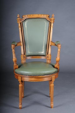 20th Century Chair English Armchair Leather, Yew Wood