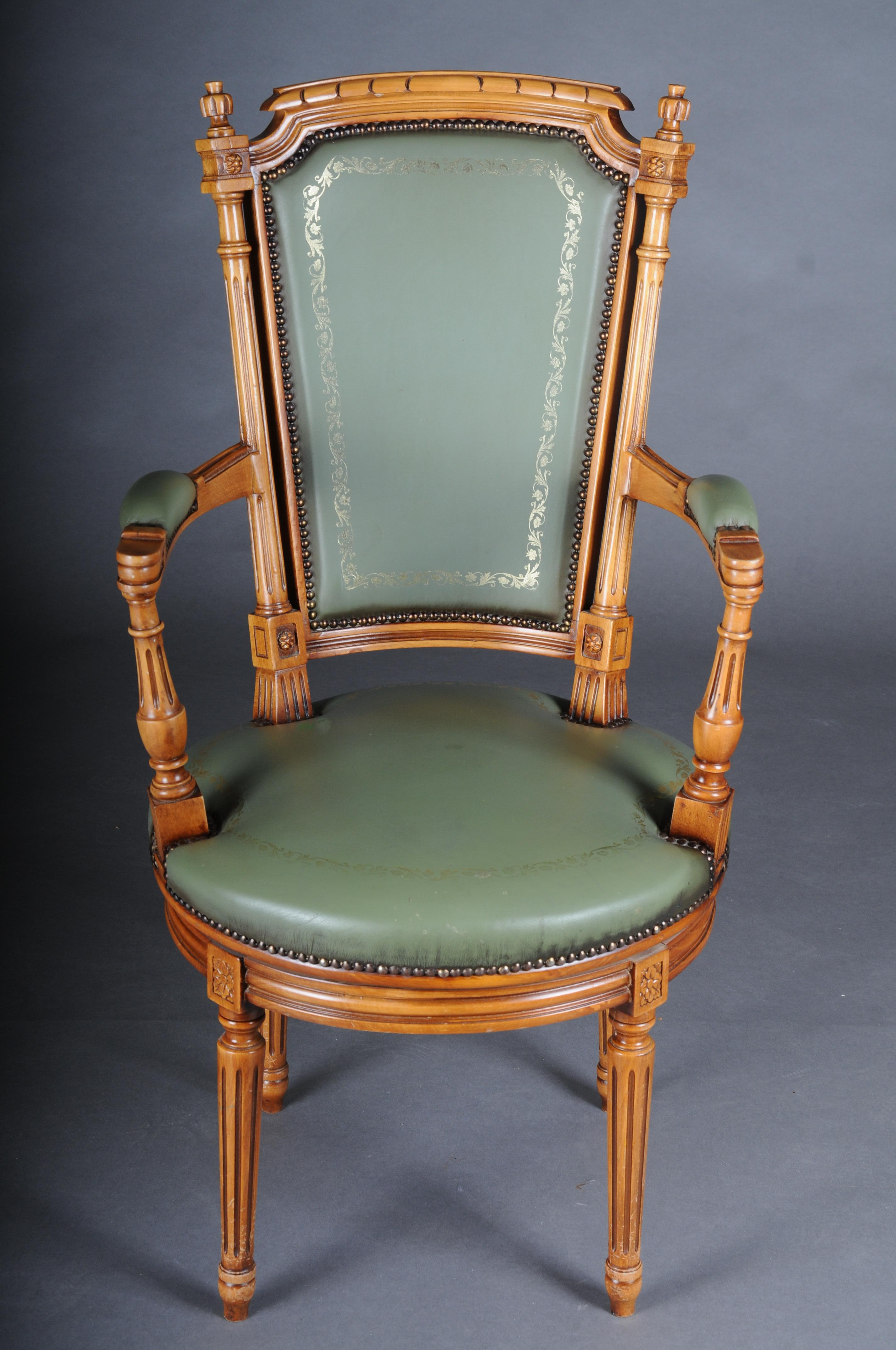 British 20th Century Chair English Armchair Leather, Yew Wood For Sale