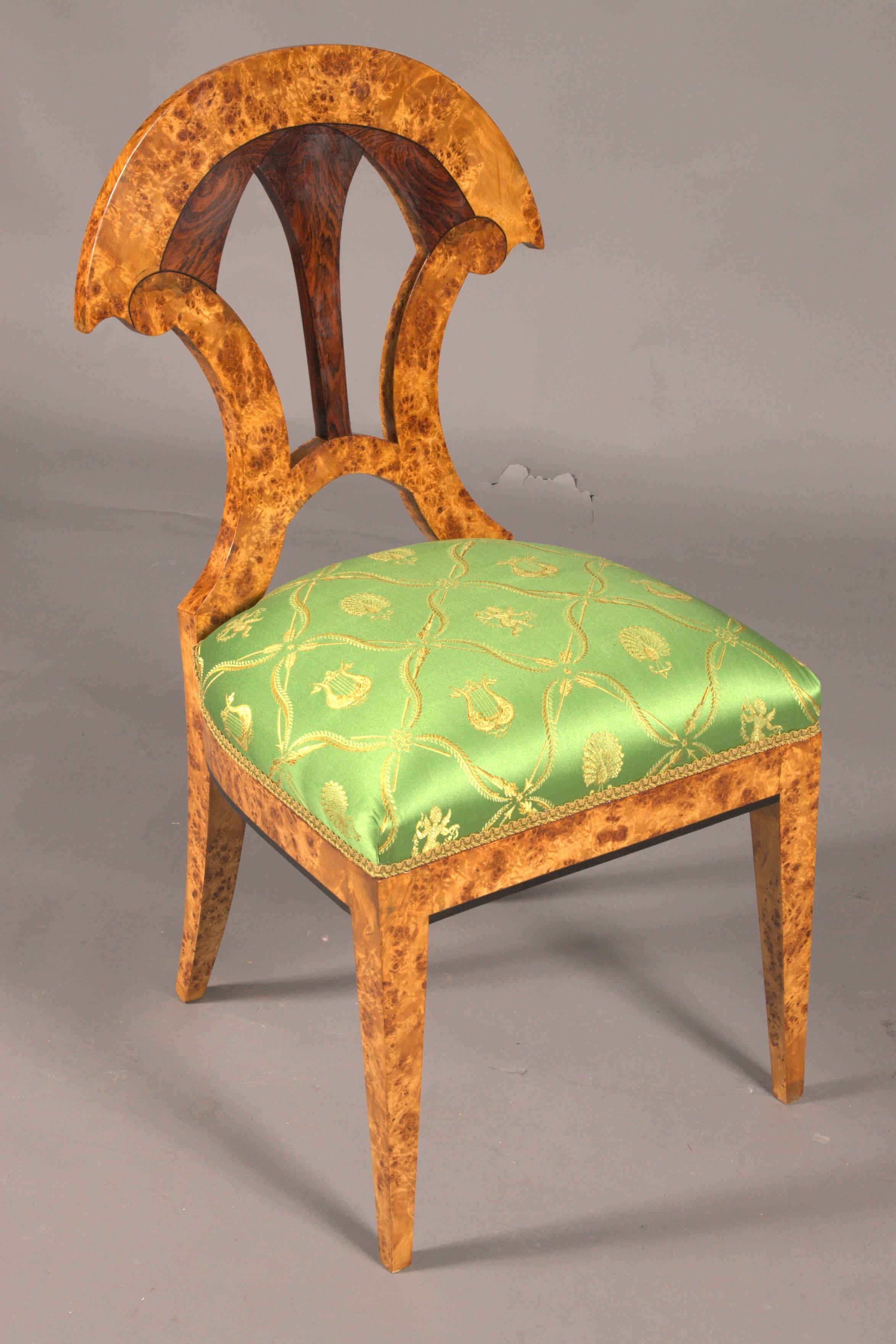 German 20th Century Chair in the Old Biedermeier Style Maple Root Veneer on Beechwood For Sale