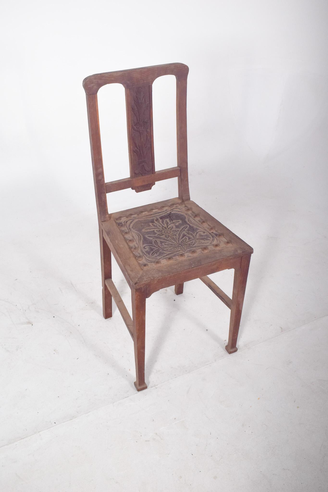Portuguese 20th Century Chair with Embossed Seat and Nailhead Trim For Sale