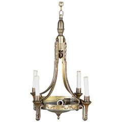 20th Century Chandelier in the Art Deco Style Bronze with Opaline Glass