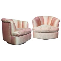 20th Century Channel Back Swivel Chairs in the Style of Milo Baughman, Pair