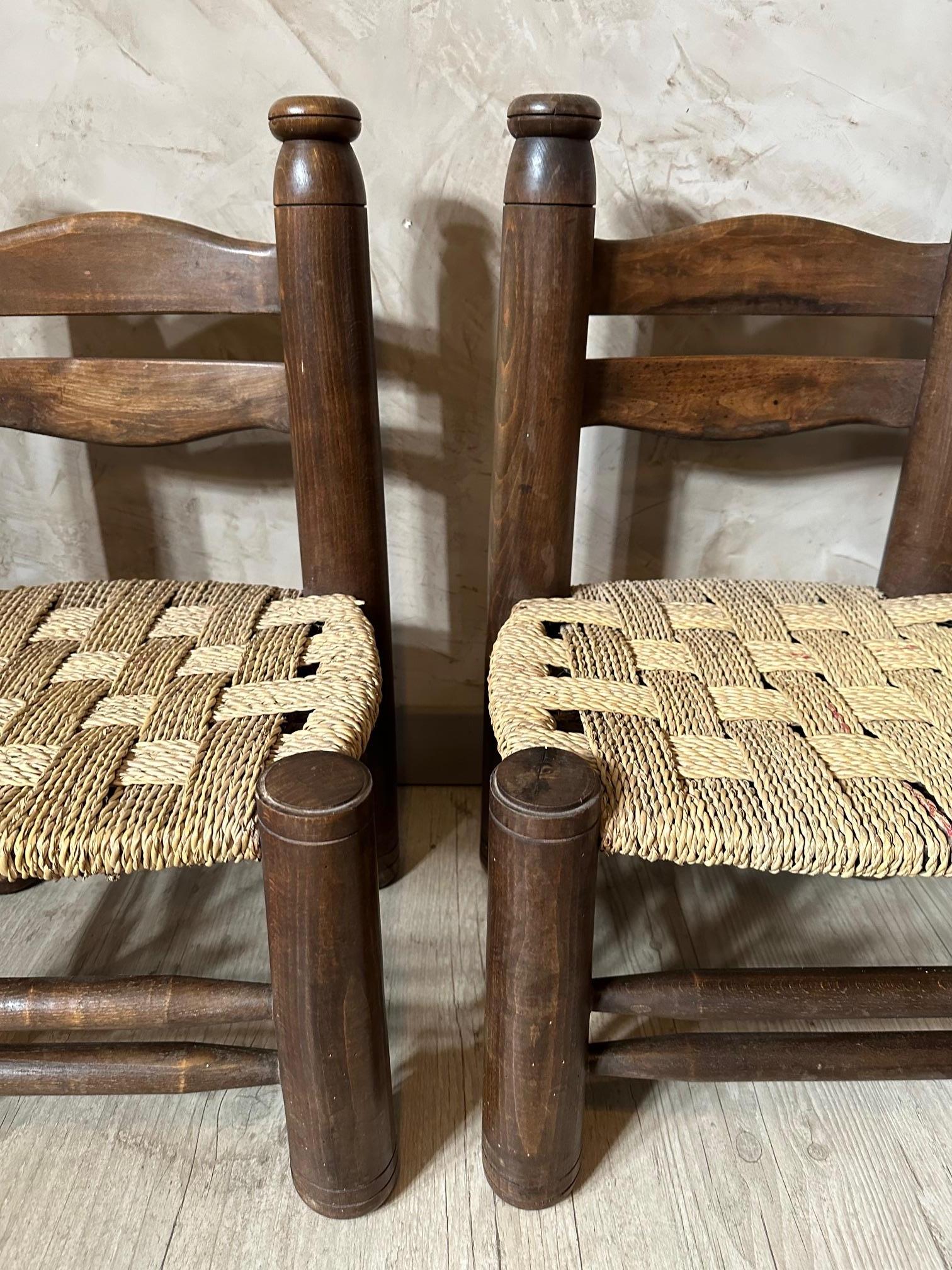 20th century Charles Dudouyt Oak and Rope Children Chairs For Sale 5