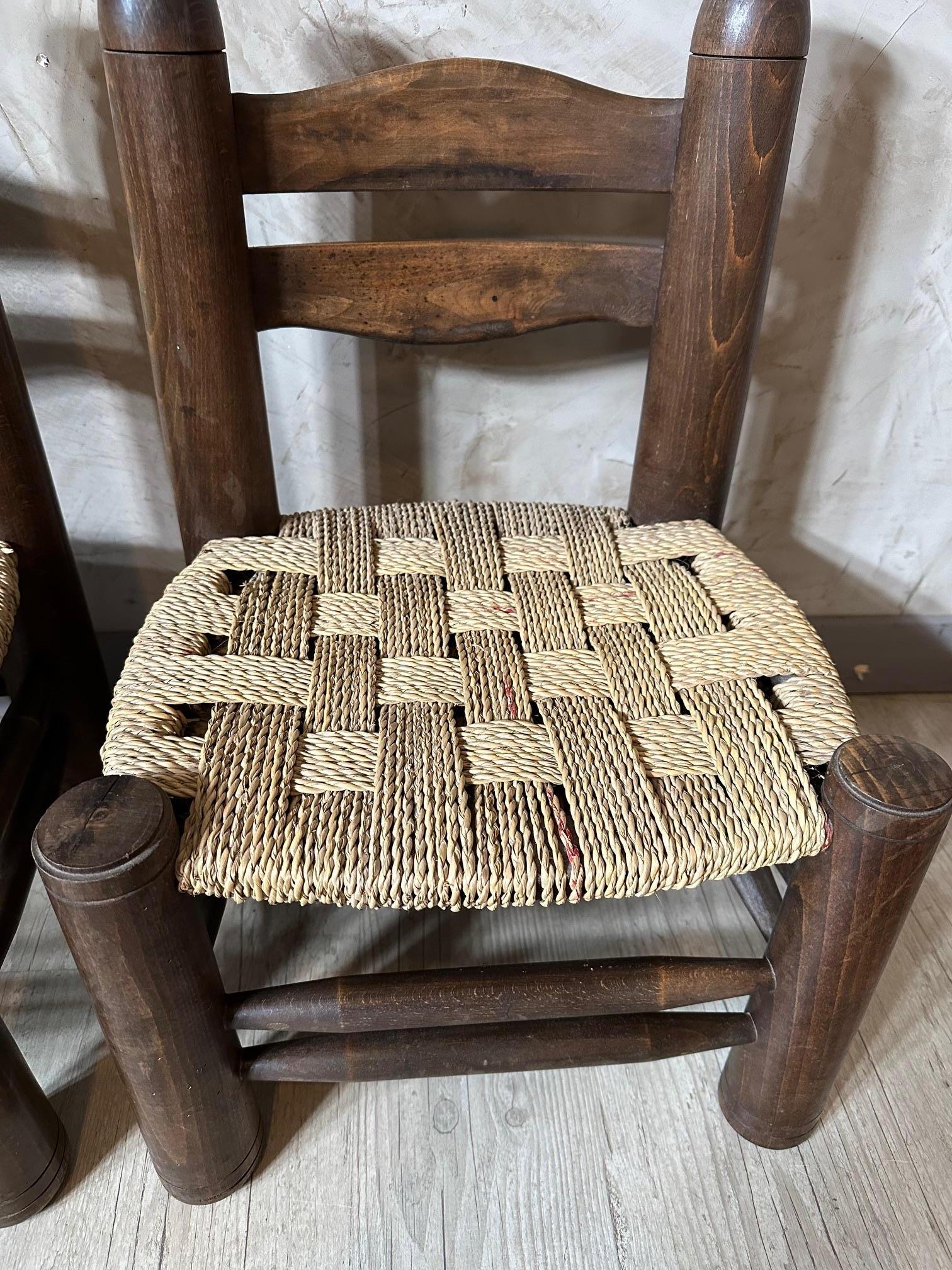 20th century Charles Dudouyt Oak and Rope Children Chairs For Sale 6