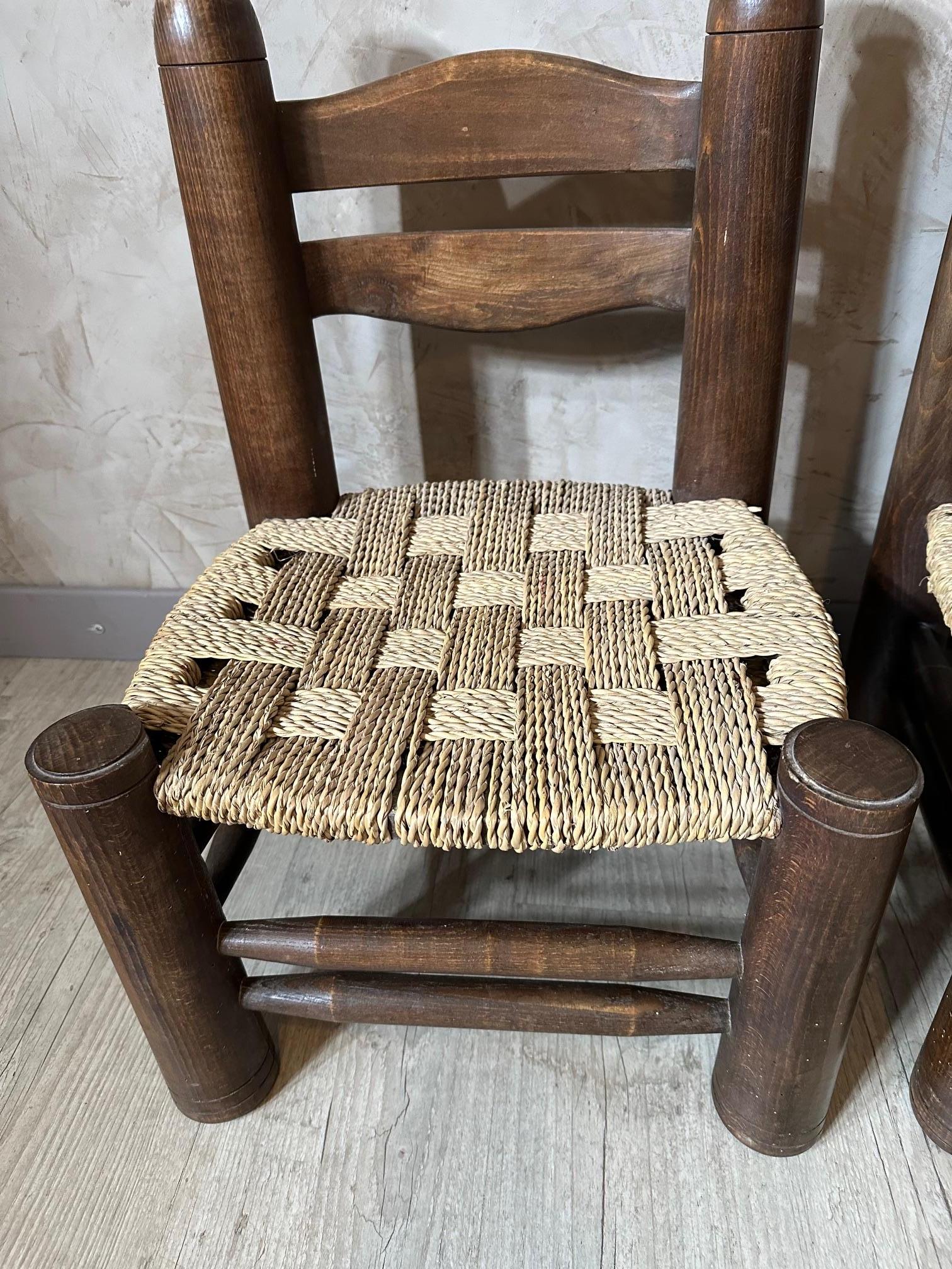 20th century Charles Dudouyt Oak and Rope Children Chairs For Sale 7