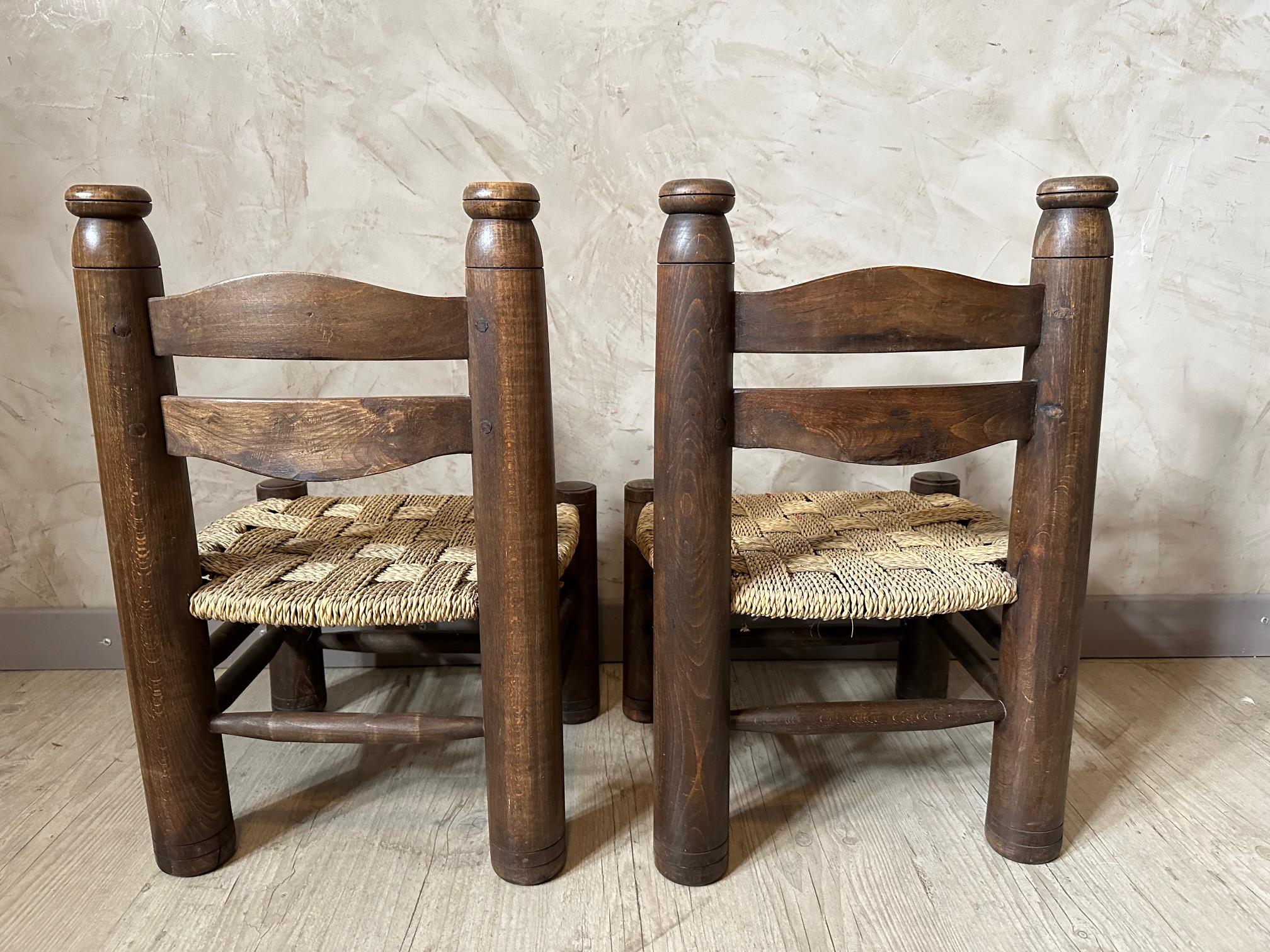 20th century Charles Dudouyt Oak and Rope Children Chairs For Sale 1