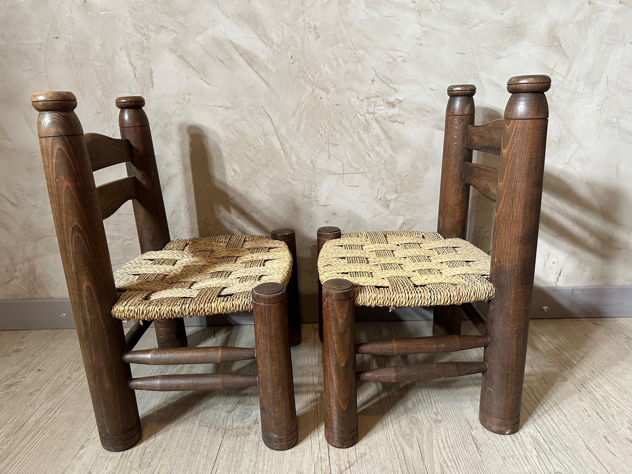 20th century Charles Dudouyt Oak and Rope Children Chairs For Sale 2