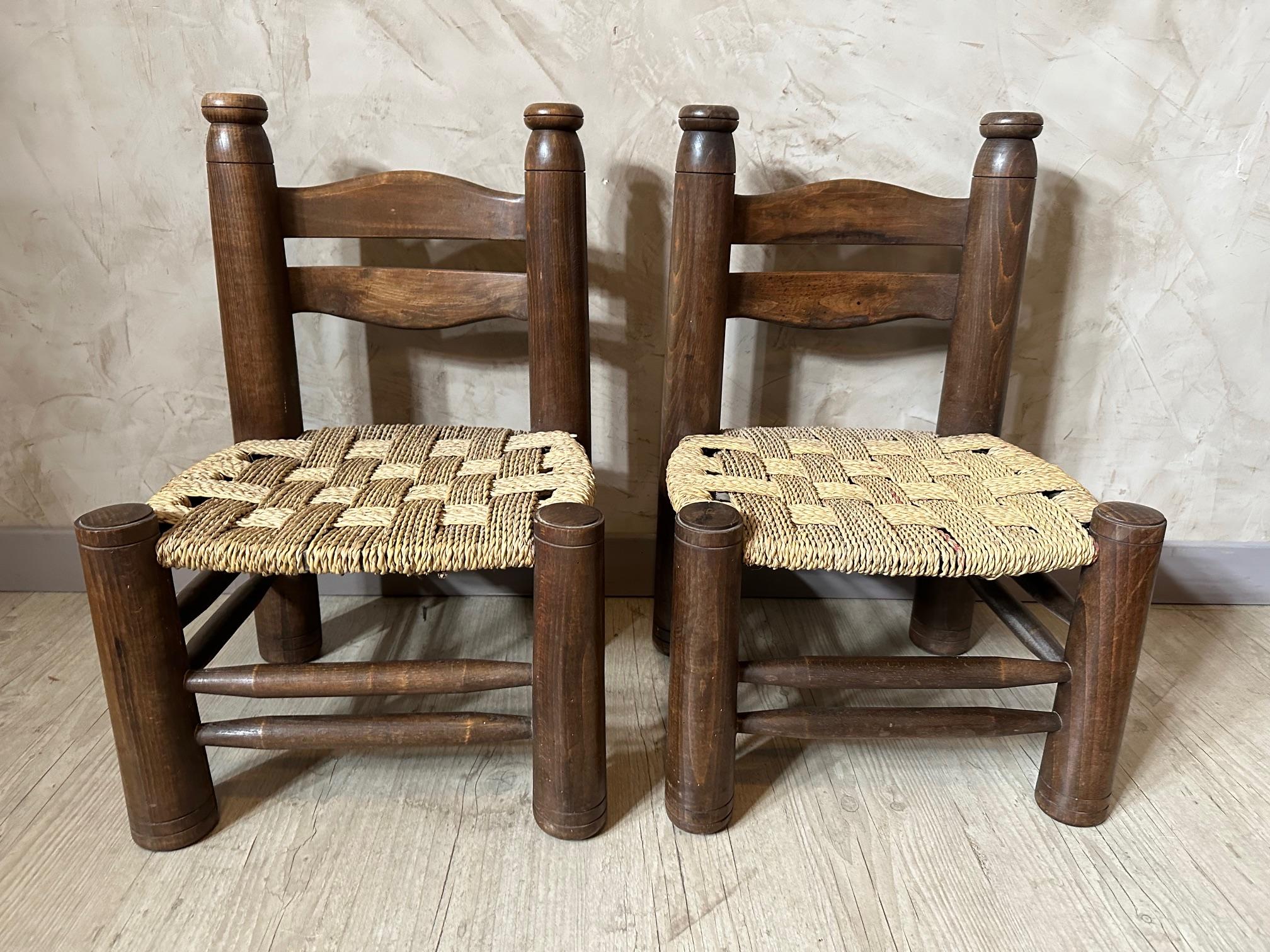 20th century Charles Dudouyt Oak and Rope Children Chairs For Sale 3