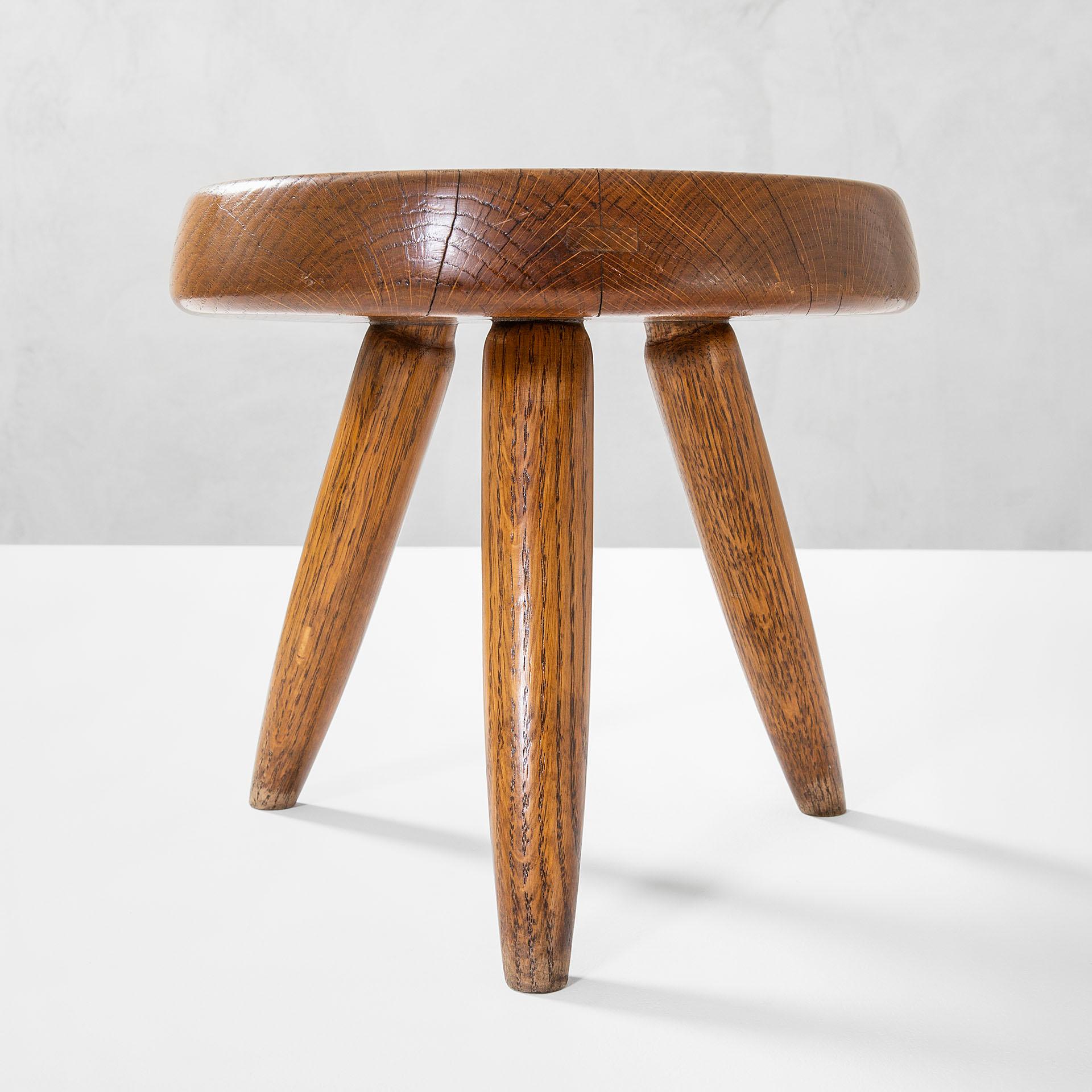 Mid-Century Modern 20th Century Charlotte Perriand Stool mod. Berger in wood for Simon Steph, 50s