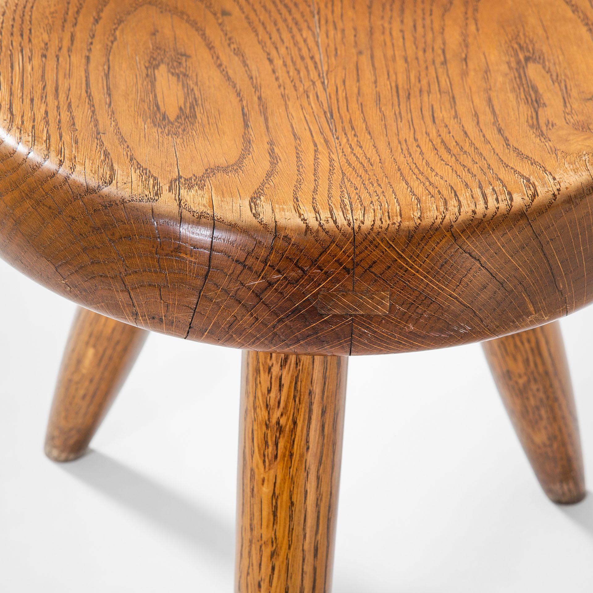 French 20th Century Charlotte Perriand Stool mod. Berger in wood for Simon Steph, 50s