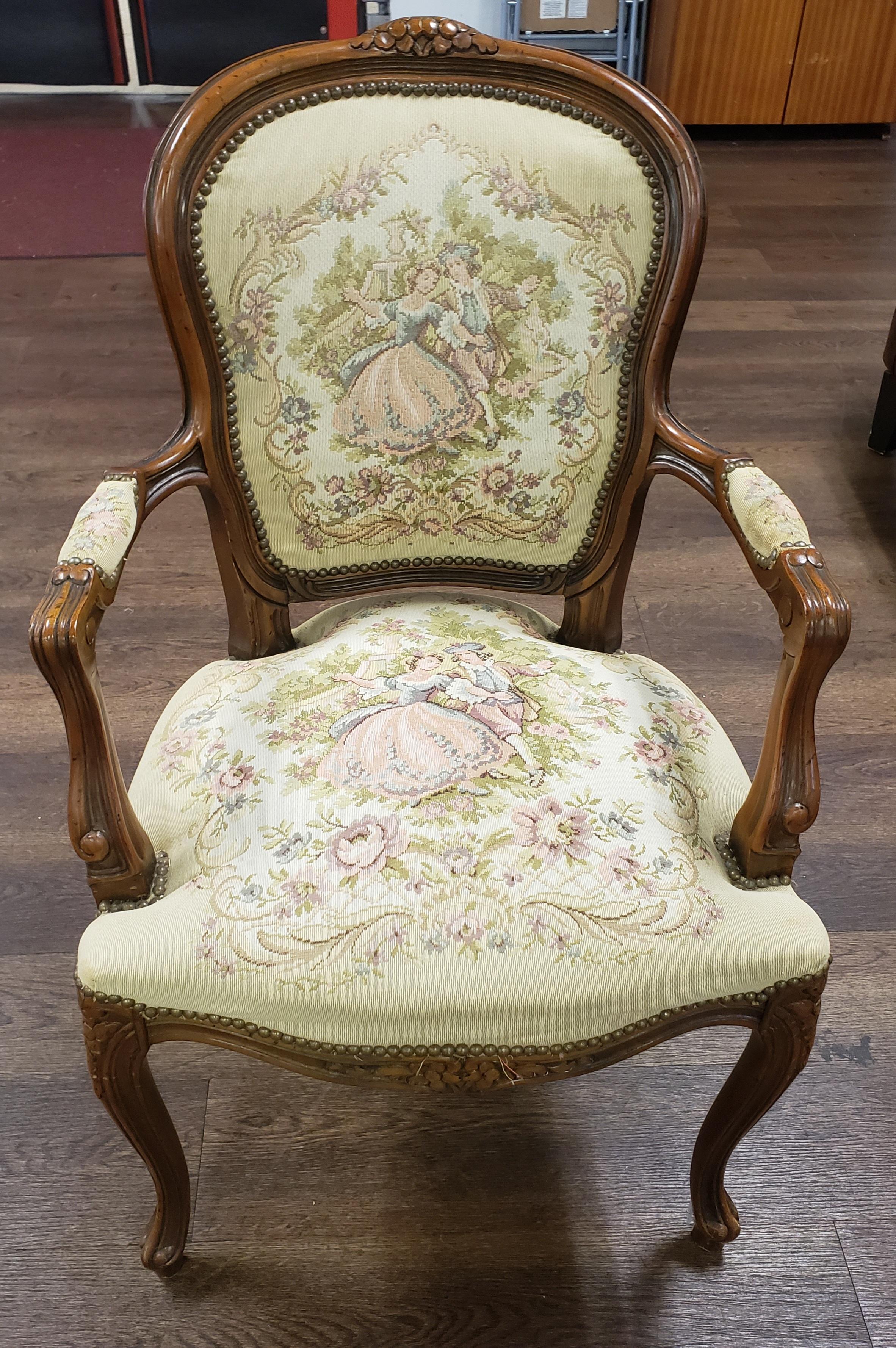 Italian 20th Century Chateau D'Ax Louis XV Tapestry Armchair  For Sale