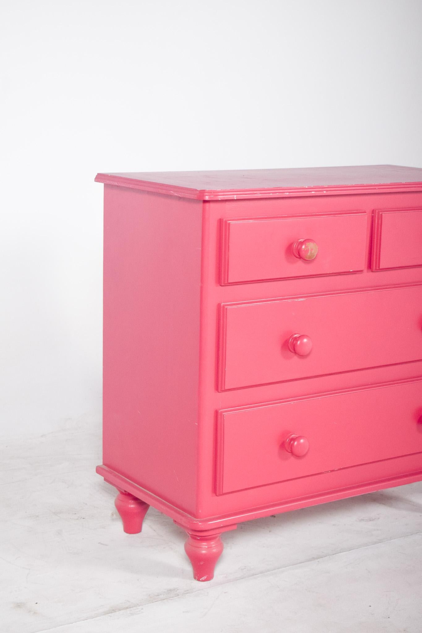 Modern 20th Century Chest of Drawers Painted Pink For Sale