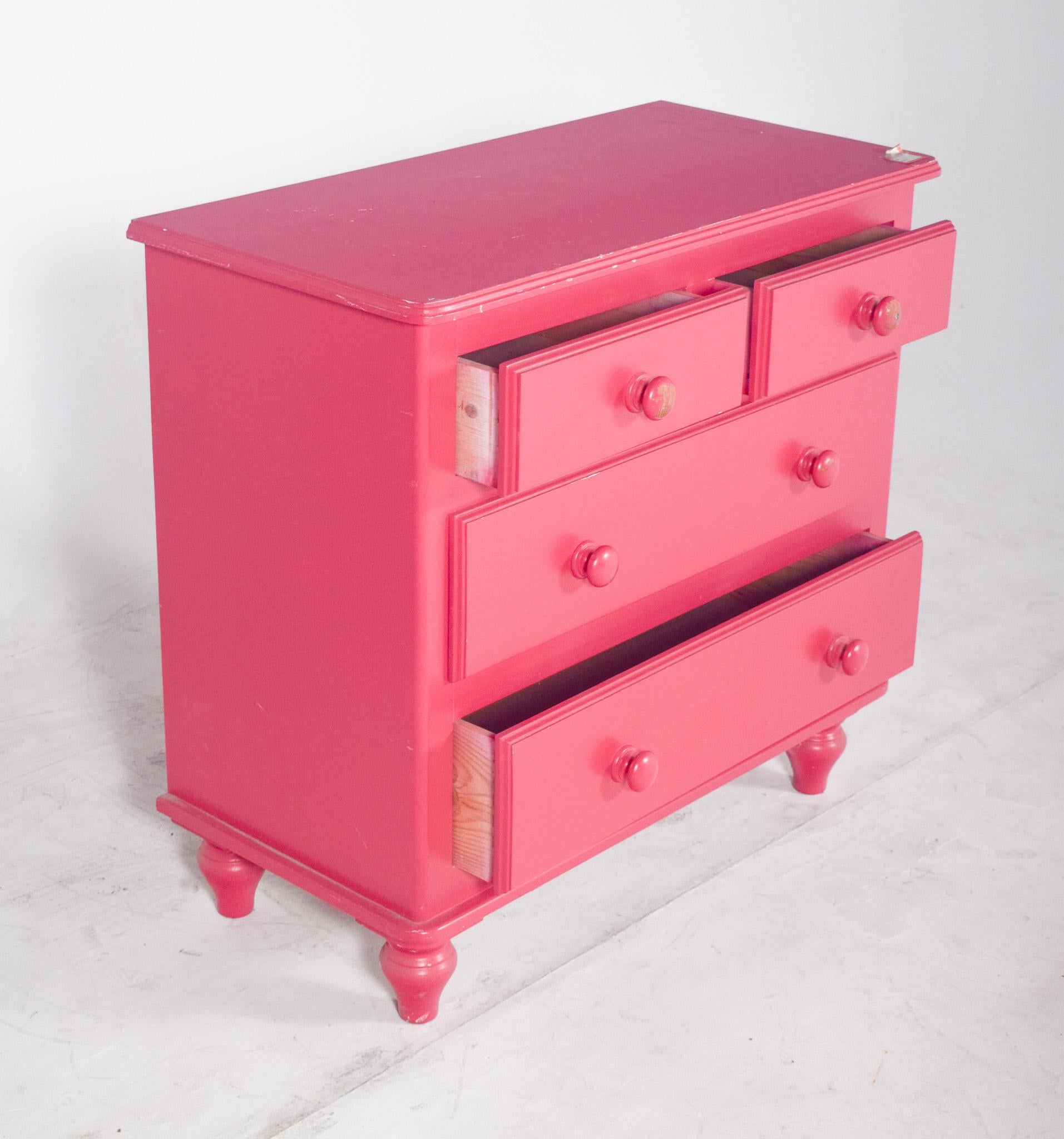Pine 20th Century Chest of Drawers Painted Pink For Sale