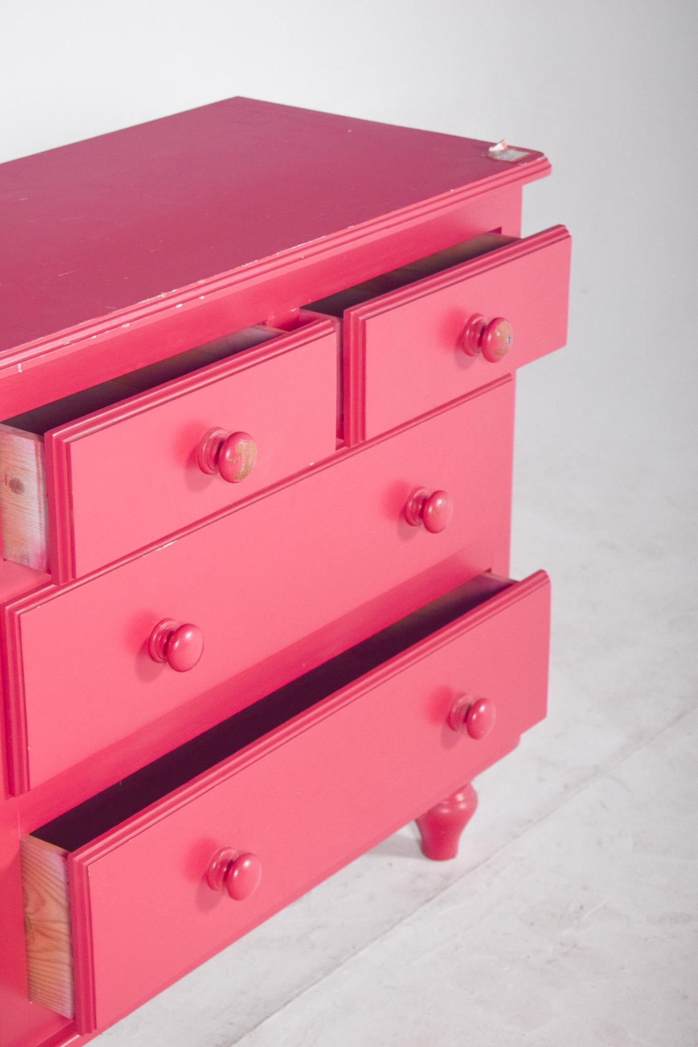 20th Century Chest of Drawers Painted Pink For Sale 1