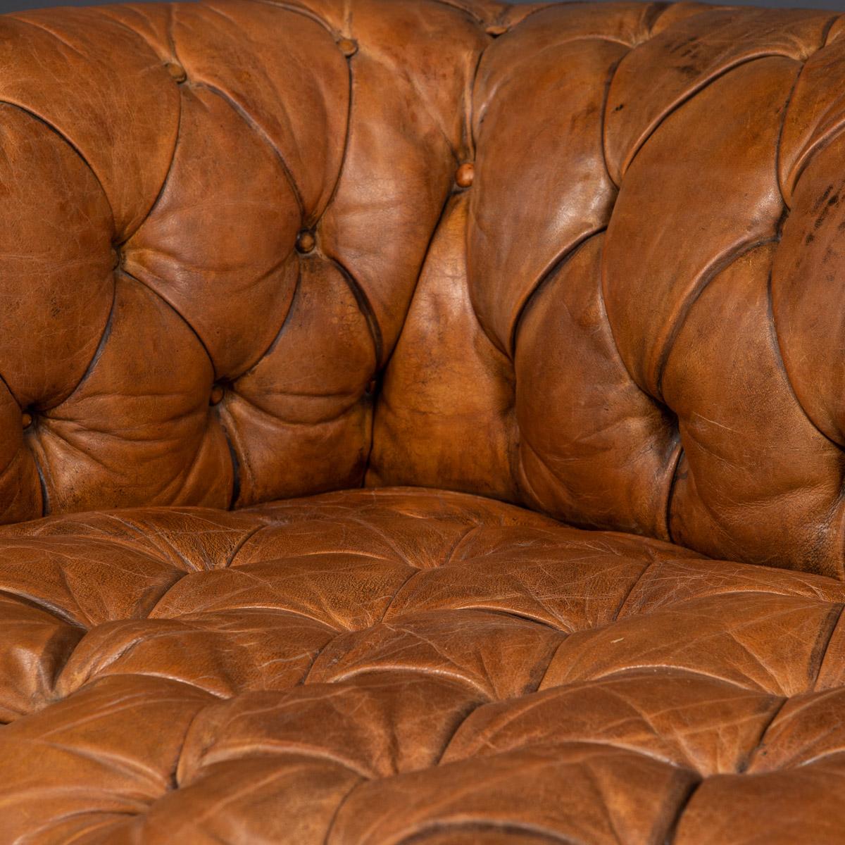 20th Century Chesterfield Brown Leather Sofa with Button Down Seats, 1910s 5