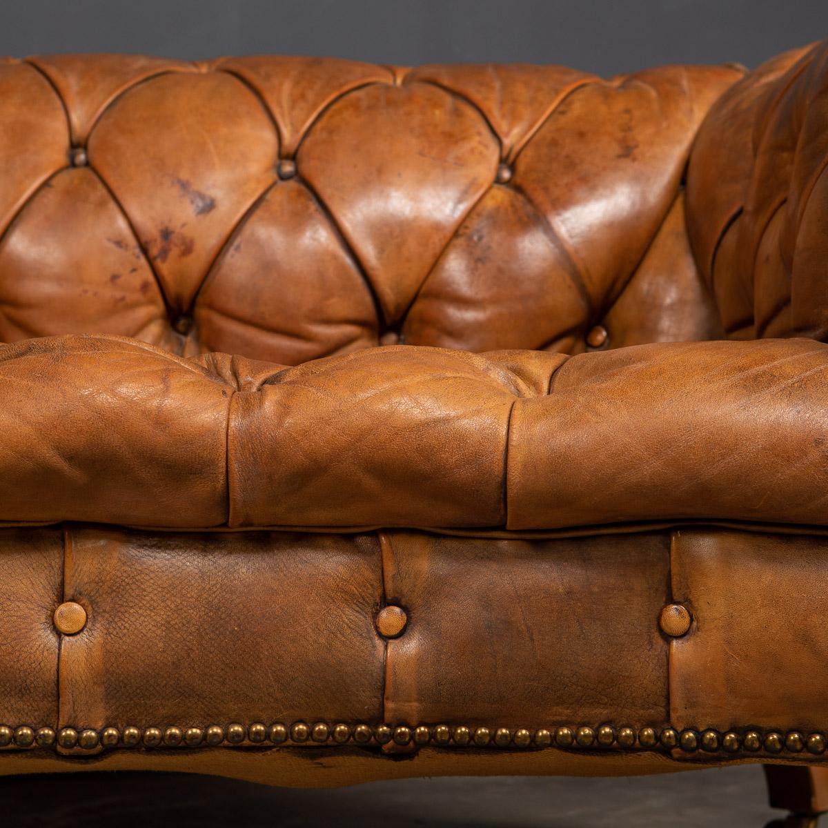 20th Century Chesterfield Brown Leather Sofa with Button Down Seats, 1910s 6