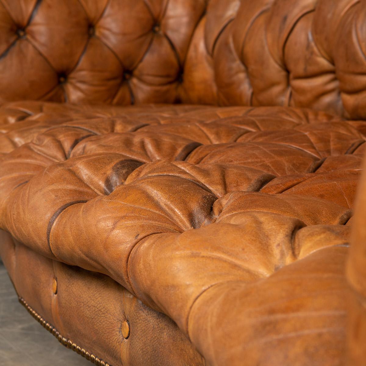 20th Century Chesterfield Brown Leather Sofa with Button Down Seats, 1910s 7