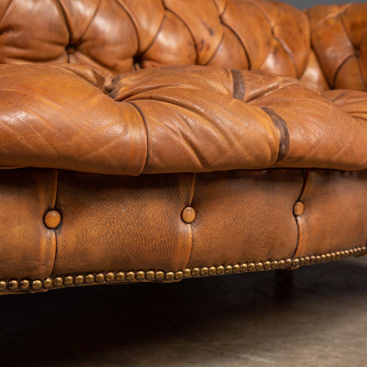 20th Century Chesterfield Brown Leather Sofa with Button Down Seats, 1910s 11