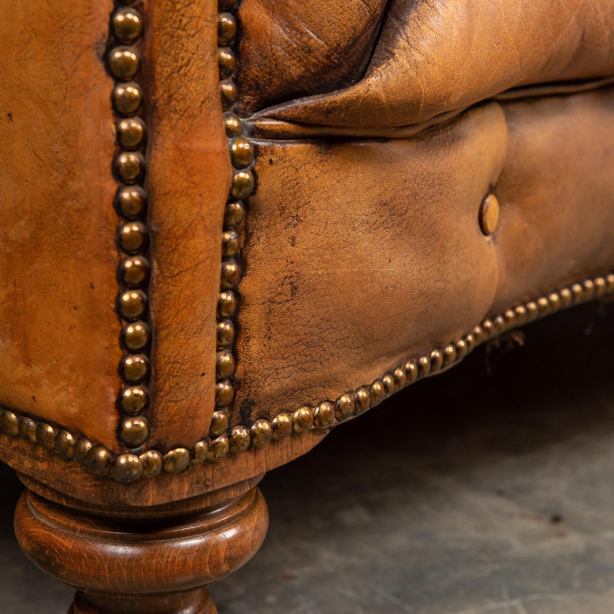 20th Century Chesterfield Brown Leather Sofa with Button Down Seats, 1910s 12