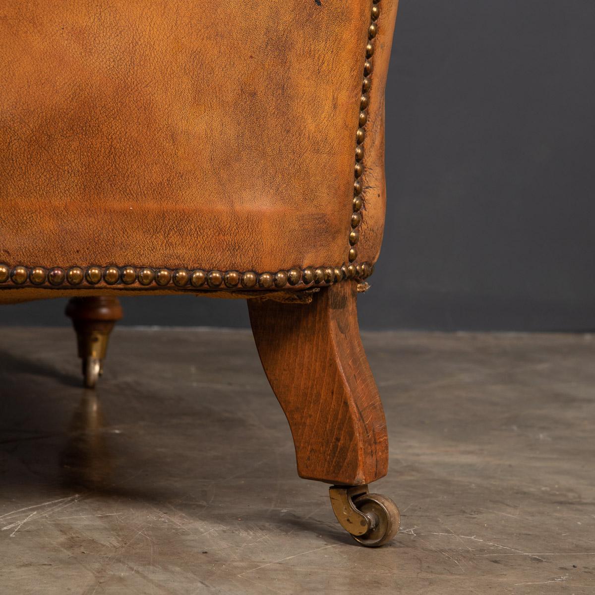 20th Century Chesterfield Brown Leather Sofa with Button Down Seats, 1910s 13