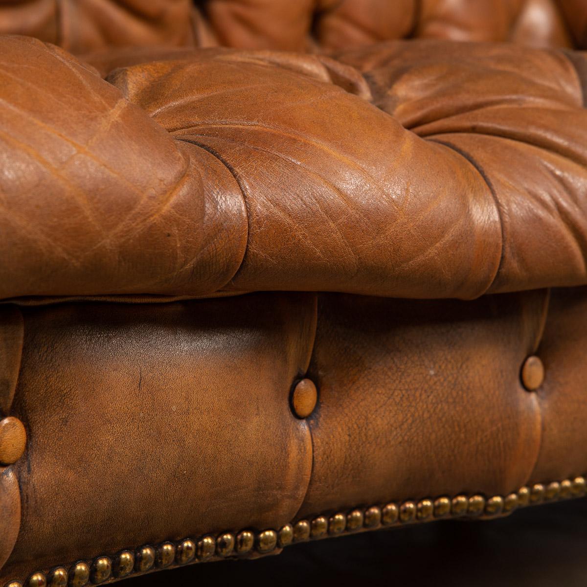 20th Century Chesterfield Brown Leather Sofa with Button Down Seats, 1910s 15