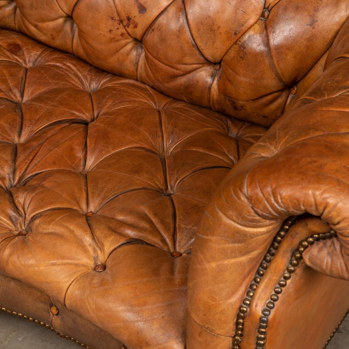 20th Century Chesterfield Brown Leather Sofa with Button Down Seats, 1910s 4